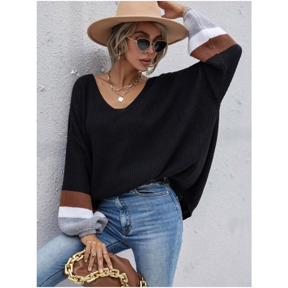 Cozy Oversized v neck Speckled Knit Sweater Top - Picture 1 of 5